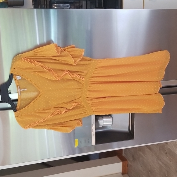 💕SCOTCH & SODA💕 Dotted Lace Ruffled Pom-Pom Dress ~ Yellow Medium NWOT - Picture 8 of 14
